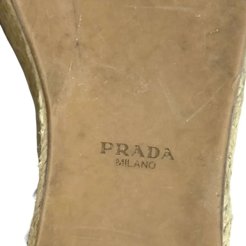 Prada Platform Espadrille Sandals Black Leather Open Toe Size EU 36.5/ US 6.5 - Picture 10 of 16
